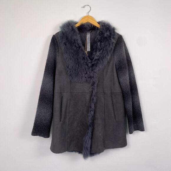 Gimo's GMS-75 100% Suede Lamb Fur Knit Jacket Charcoal XL - Picture 1 of 7